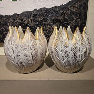 Artistic Gold and Cream Leaf Pattern Vases
